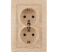 Двойная розетка Intro Plano с заземлением двойная 2x2P+E Schuko, 16А-250В, IP20, СУ, сосна Б0053922