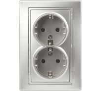 Двойная розетка Intro Plano с заземлением 2x2P+E Schuko, 16А-250В, IP20, СУ, алюминий, Б0053917