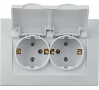 Двойная розетка Intro Plano с заземлением 2x2P+E Schuko с крышкой и шторками, 16А-250В, IP44, белый, Б0053934