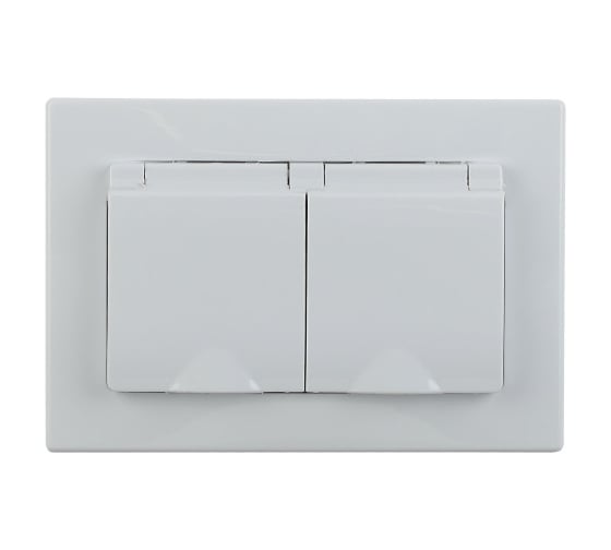 Двойная розетка Intro Plano с заземлением 2x2P+E Schuko с крышкой и шторками, 16А-250В, IP44, белый, Б0053934