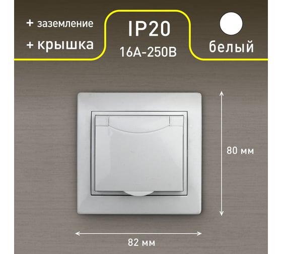 Розетка Intro Plano 1-203-01 с заземлением 2P+E Schuko с крышкой, 16А-250В, IP20, СУ, белый Б0053889