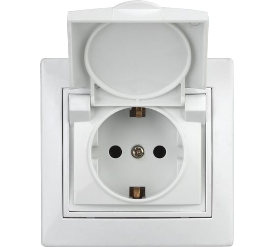 Розетка Intro Plano 1-203-01 с заземлением 2P+E Schuko с крышкой, 16А-250В, IP20, СУ, белый Б0053889