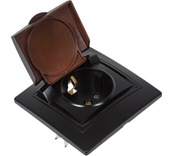Розетка Intro Plano с заземлением 2P+E Schuko с крышкой, 16А-250В, IP20, СУ, антрацит, Б0053896