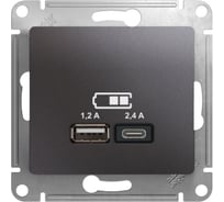 USB розетка Systeme Electric Glossa Графит A+С, 5В/2,4А, 2x5В/1,2 А GSL001339