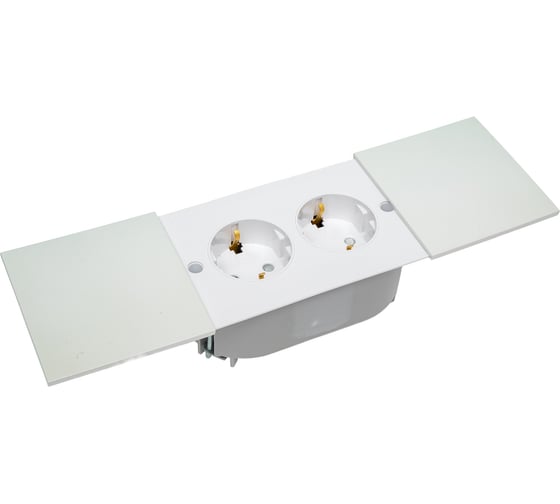 Двойная розетка Systeme Electric AtlasDesign Жемчуг, с заземлением, со шторками, с крышкой SE ATN000428