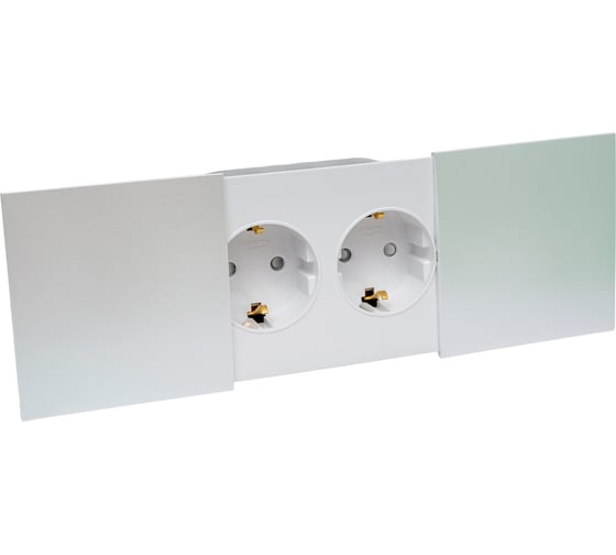 Двойная розетка Systeme Electric AtlasDesign Жемчуг, с заземлением, со шторками, с крышкой SE ATN000428