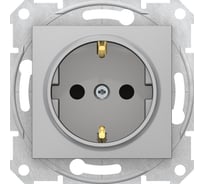 1-ая розетка Systeme Electric dna Алюминий 16А c заземлением, со шторками SE SDN3001760