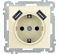 Розетка IEK РЮш10-1-Б с з/к с з/ш 16А USBх2 2,1А BOLERO кремовая ERB14-K33-16-U2