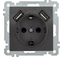 Розетка IEK РЮш10-1-Б с з/к с з/ш 16А USBх2 2,1А BOLERO антрацит ERB14-K95-16-U2