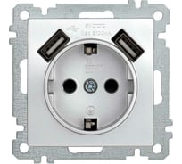 Розетка IEK РЮш10-1-Б с з/к с з/ш 16А USBх2 2,1А BOLERO серебристая ERB14-K23-16-U2