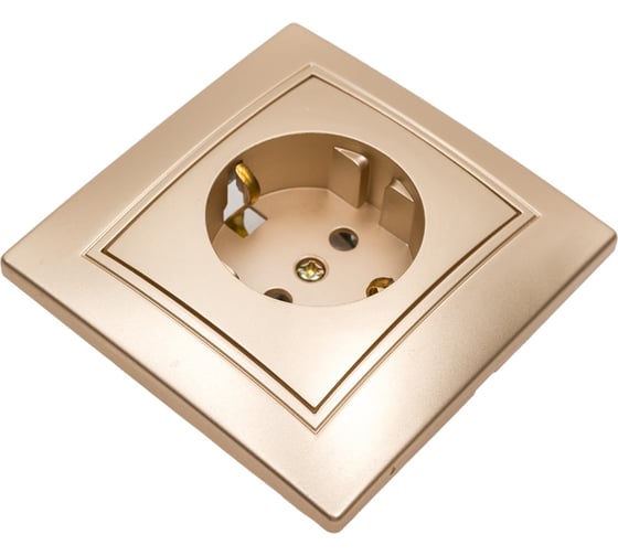 Розетка Intro Plano 1-202-04 с заземлением 2P+E Schuko, 16А-250В, IP20, СУ, шампань, Б0053879