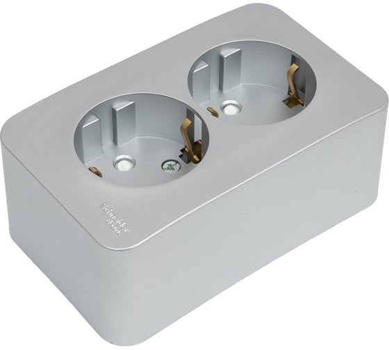 2-ая розетка Systeme Electric Blanca о/у без пласт. алюминий с/з со шт., 16А BLNRA011203