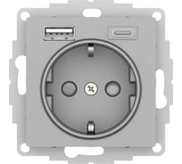 Розетка Systeme Electric ATLASDESIGN 16А с 2 USB A+C, 5В/2,4А/3,0А, 2x5В/1,5А, механизм, алюминий ATN000332