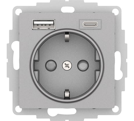 Розетка Systeme Electric ATLASDESIGN 16А с 2 USB A+C, 5В/2,4А/3,0А, 2x5В/1,5А, механизм, алюминий ATN000332
