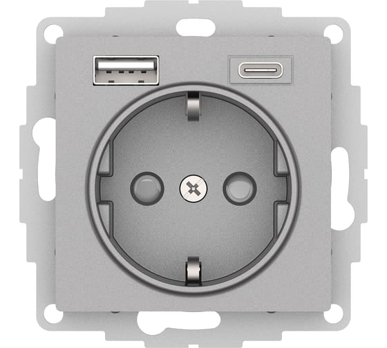 Розетка Systeme Electric ATLASDESIGN 16А с 2 USB A+C, 5В/2,4А/3,0А, 2x5В/1,5А, механизм, алюминий ATN000332 1