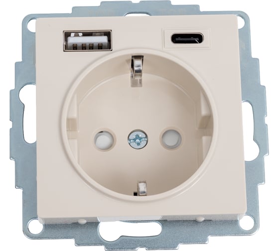 Розетка Systeme Electric (Schneider Electric) ATLASDESIGN 16А c 2 USB A+C, 5В/2,4А/3,0А, 2x5В/1,5А, механизм, бежевый ATN000232 1
