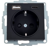 Розетка Systeme Electric (Schneider Electric) ATLASDESIGN 16А c 2 USB A+С, 5В/2,4А/3,0А, 2x5В/1,5А, механизм, карбон ATN001032