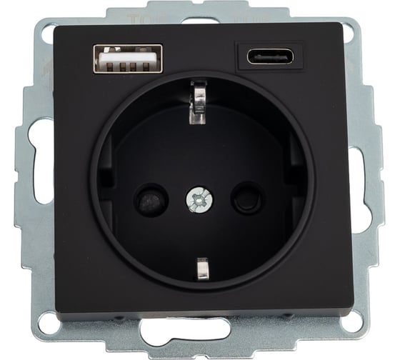 Розетка Systeme Electric (Schneider Electric) ATLASDESIGN 16А c 2 USB A+С, 5В/2,4А/3,0А, 2x5В/1,5А, механизм, карбон ATN001032 1