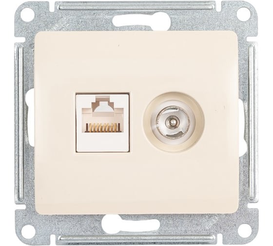Розетка Systeme Electric Glossa бежевый TV+RJ45, кат.5E GSL000289 1