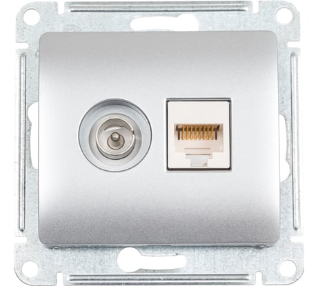 Двойная ТВ + компьютерная розетка Systeme Electric Glossa RJ45, кат. 5Е, механизм, алюминий GSL000389