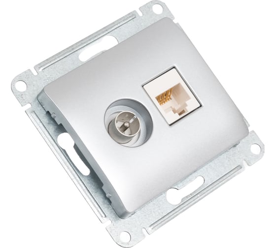Двойная ТВ + компьютерная розетка Systeme Electric Glossa RJ45, кат. 5Е, механизм, алюминий GSL000389