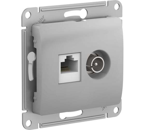 Двойная ТВ + компьютерная розетка Systeme Electric Glossa RJ45, кат. 5Е, механизм, алюминий GSL000389