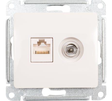 Двойная ТВ + компьютерная розетка Systeme Electric Glossa RJ45, кат. 5Е, механизм, молочный GSL000989