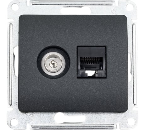 Двойная ТВ + компьютерная розетка Systeme Electric Glossa RJ45, кат. 5Е, механизм, антрацит GSL000789