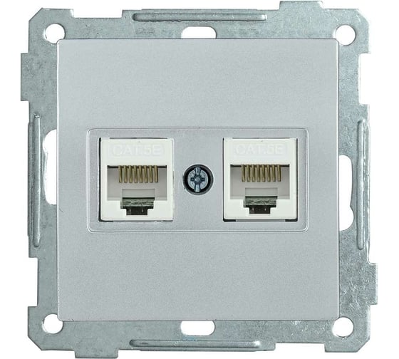 2-ая компьютерная розетка IEK BOLERO РК10-2-Б RJ45, Cat 5e, серебряный EKB25-K23