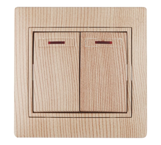 Выключатель Intro Plano 1-105-11 двухклавишный с подсветкой, 10А-250В, IP20, СУ, сосна, Б0053786 1
