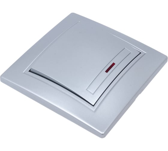 Выключатель Intro Plano 1-102-03 одноклавишный с подсветкой, 10А-250В, IP20, СУ, алюминий, Б0053731