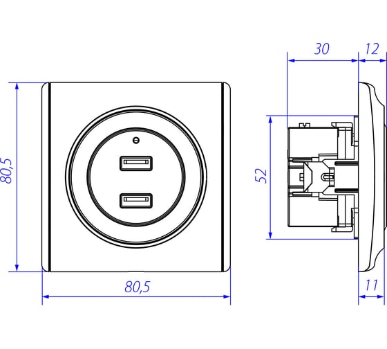Двойная USB розетка с подсветкой OneKeyElectro, цвет черный 2260092