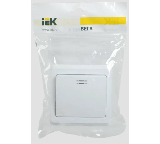 Выключатель IEK ВС10-1-1-ВБ 1 клавишный 10А с с индикацией ВЕГА белый EVV11-K01-10-DM