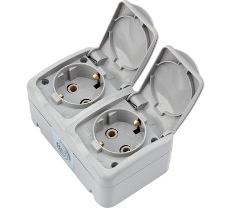 Двойная накладная розетка (керамика) KRANZ Mini OG, IP54, с заземлением, о/у, серая KR-78-0804