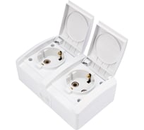 Двойная накладная розетка (керамика) KRANZ INDUSTRIAL, горизонтальный блок, IP54, с заземлением, о/у, белая KR-78-0803