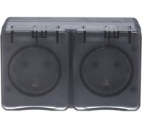 Розетка двойная с заземлением со шторками Systeme Electric AtlasDesign Profi IP54, 16 АХ, 250 В, открытой установки, Антрацит ATN544026