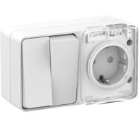 Блок: розетка с заземлением со шторками 16А 250B и 2-клавишный выключатель 10А Systeme Electric AtlasDesign AtlasDesign PROFI IP54 открытой установки ATN540174