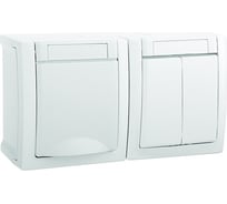 Блок (2-клавишный выключатель + розетка с/з, с крышкой) Panasonic горизонтальный белый IP WPTC4803-2WH