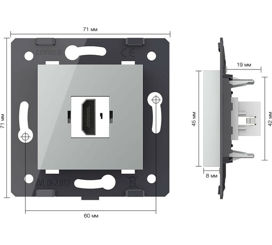 Розетка HDMI LIVOLO 1 пост цвет серый (механизм) VL-FCHD-2IP