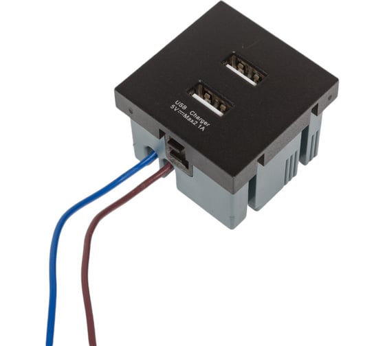 Розетка 2USB LIVOLO с блоком питания 2.1А 5В для рамки, цвет черный (механизм) AM-2USB-12