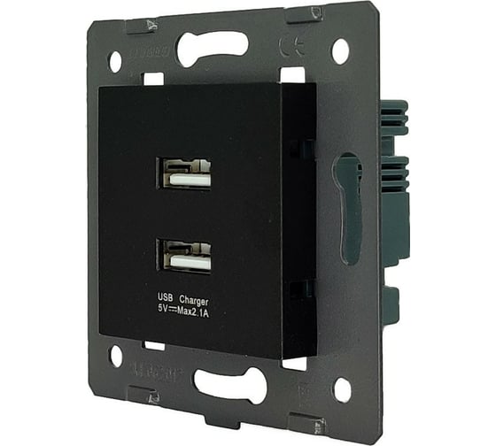 Розетка 2USB LIVOLO с блоком питания 2.1А 5В для рамки, цвет черный (механизм) AM-2USB-12