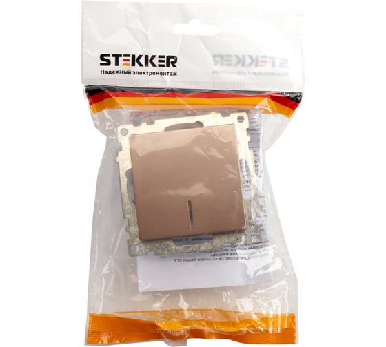 1-клавишный выключатель STEKKER с индикатором (механизм) GLS10-7101-02, 250В, 10А, серия Катрин, шампань 39591