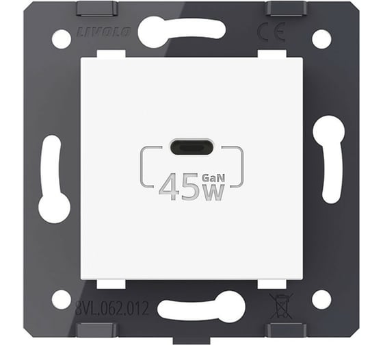 Розетка USB type C LIVOLO с блоком питания 45W, цвет белый (механизм) VL-FCUC-2WP