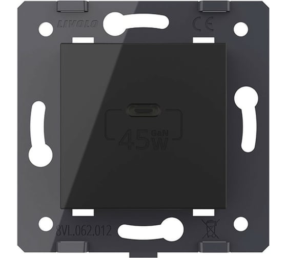 Розетка USB type C LIVOLO с блоком питания 45W, цвет черный (механизм) VL-FCUC-2BP