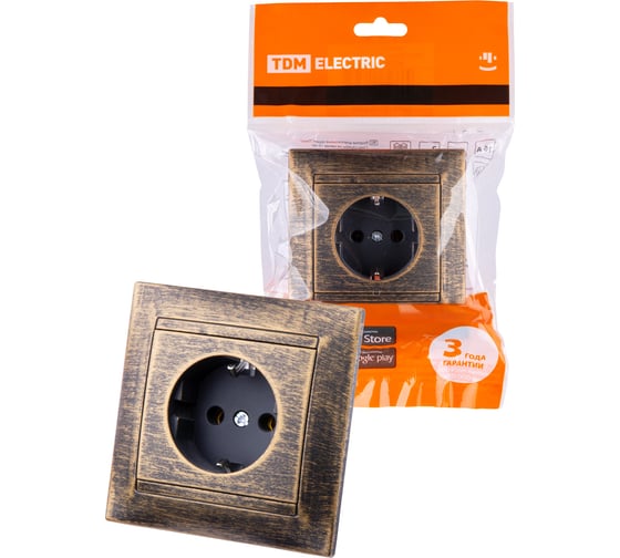 Розетка TDM ELECTRIC 2П+З 16А 250В старинная бронза Лама SQ1815-0764 1