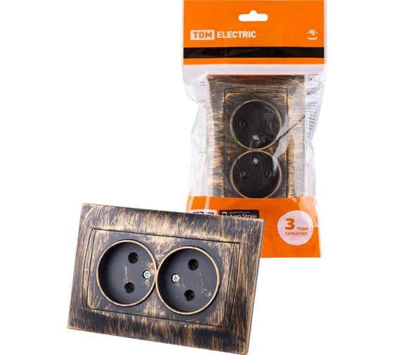 Двойная розетка TDM ELECTRIC 2П 10А 250В старинная бронза Лама SQ1815-0765 1