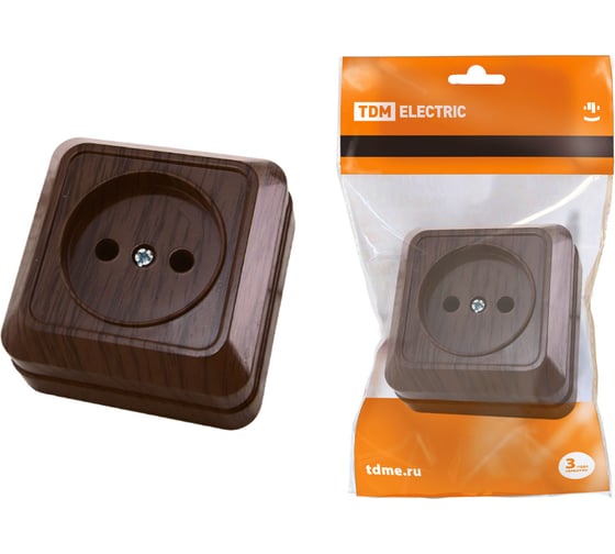 Розетка TDM ELECTRIC 2П открытой установки IP20 10А 250В (керамика) бук "Ладога" SQ1801-0310