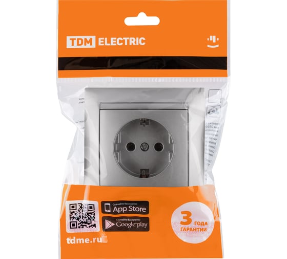 Розетка TDM ELECTRIC 2П+З 16А 250В серебро металлик "Лама" SQ1815-0223