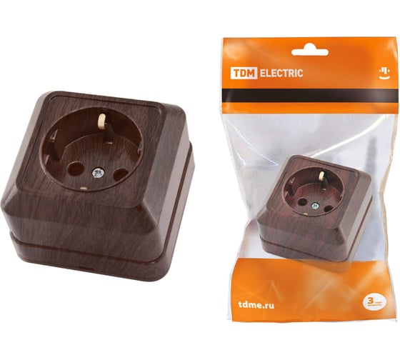 Розетка TDM ELECTRIC 2П+3 открытой установки IP20 16А 250В (керамика) бук "Ладога" SQ1801-0311