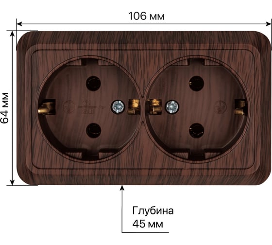 Двойная розетка TDM ELECTRIC 2П+3 открытой установки IP20 16А 250В (керамика) бук "Ладога" TDM ELECTRIC SQ1801-0313
